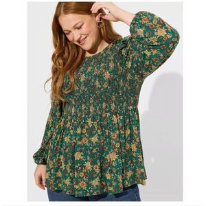 Torrid Torrid Peplum Crinkle Gauze Smocked Top Green Plus Size 3